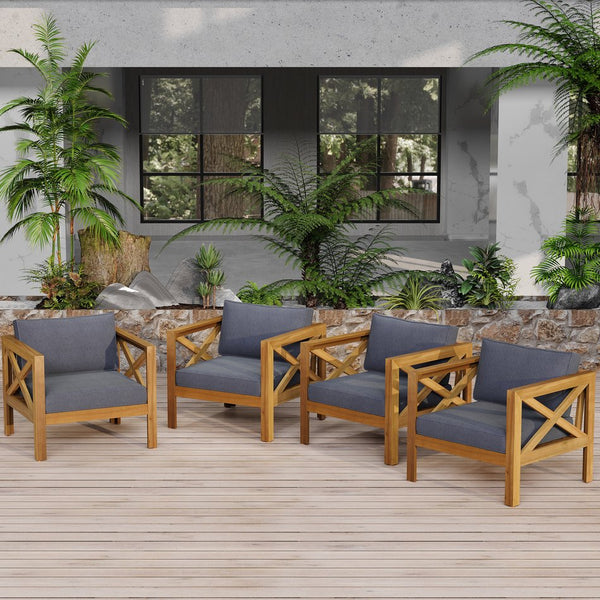 English Elm Christopher Knight Home® - Outdoor Acacia Wood Club Chair Set Of 4 With Cushions - Stylish, Weather-Resistant Seating For Patios N770P264304G004