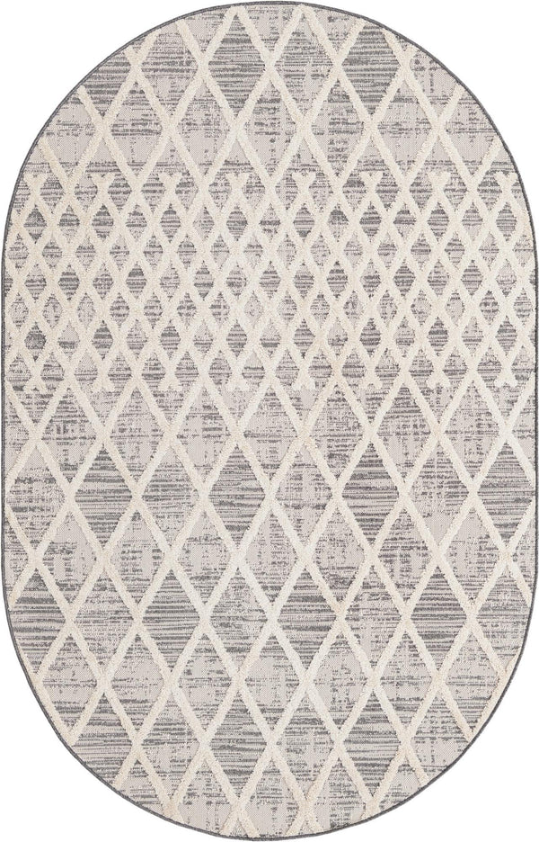 Unique Loom Arlo Cy Machine Made Tribal Rug Gray, Ivory 5' 3" x 8' 0"