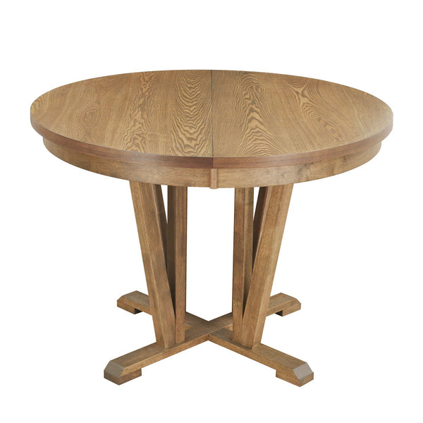 English Elm TOPMAX Rustic 5-Piece Extendable Round Dining Set with Trestle Base and Cross Back Chairs, Versatile Elegance Brown SP000042AAD