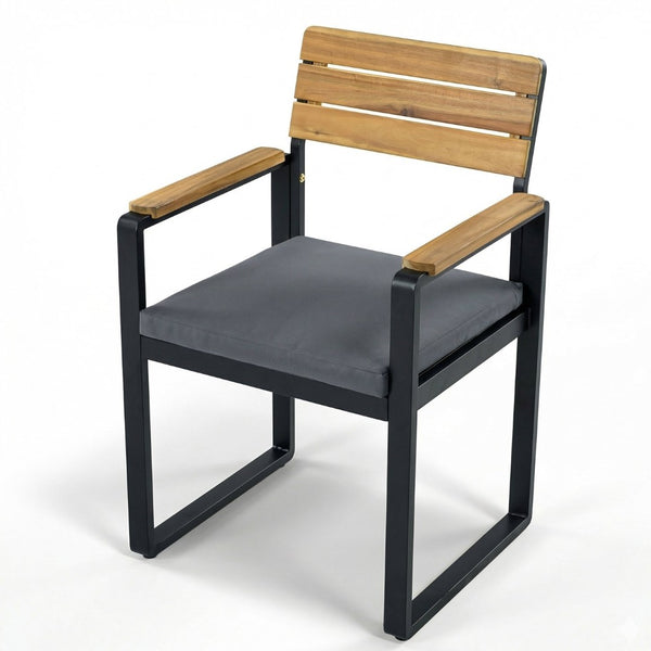 English Elm 6-piece Outdoor Acacia Wood Patio Dining Set with Cushioned Chairs Bench Steel Frame Gray N704G201255E