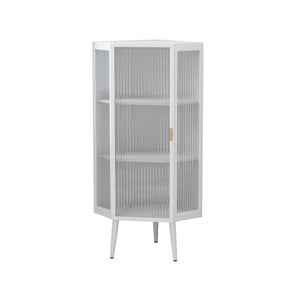 English Elm 22.25'' Floor Corner Cabinet with Tempered Glass Doors, Three-Tier Metal Frame Storage for Home White W757P180793