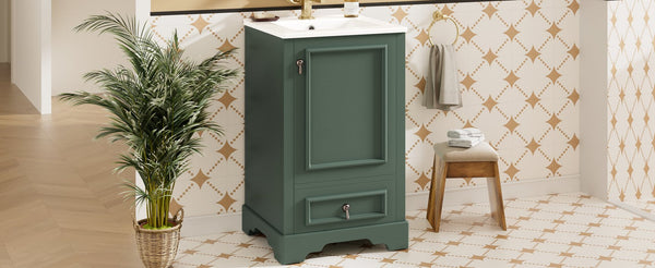 English Elm 20 Inch Bathroom Vanity with Ceramic Sink, Soft-Close Door, Adjustable Shelf, Smart Storage Organizing Design Green N729P299505F