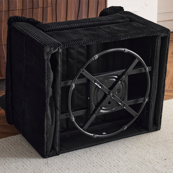 English Elm 33 Inch Oversized Swivel Corduroy Lounge Chair with Plush Chenille Cushioning and Support Springs Black W1829P265018