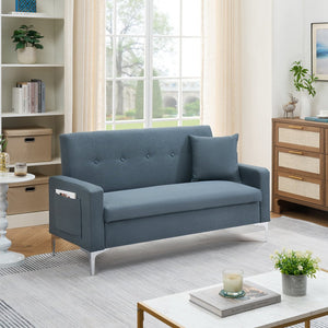 English Elm 57-inch Velvet Double Sofa with Built-In Storage, Solid Wood Frame, Silver Legs, 350lb Capacity and Modern Compact Design Gray W3356P346850