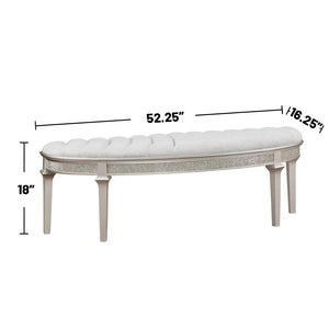 English Elm Curved Demilune Fabric Bench with Ivory Channeled Tufting and Silver Oak Tapered Legs — Elegant Accent Seat B016P369978