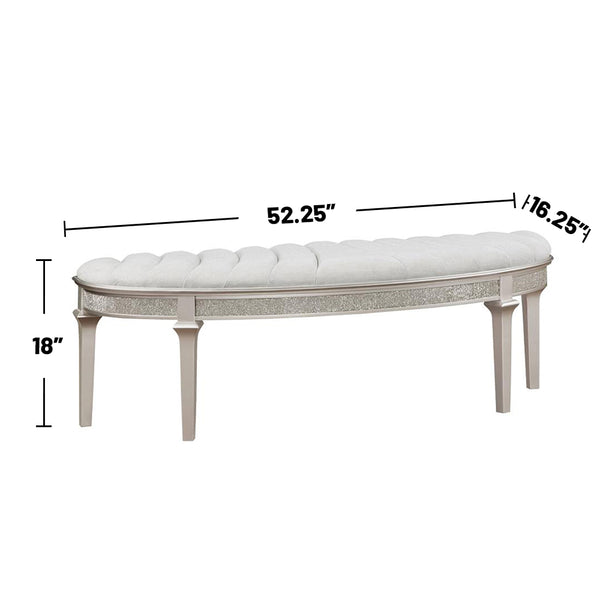 English Elm Curved Demilune Fabric Bench with Ivory Channeled Tufting and Silver Oak Tapered Legs — Elegant Accent Seat B016P369978