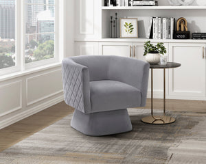 English Elm 1pc Swivel Chair with Velvet Upholstery and Solid Wood Base, Diamond-Stitched Back, Comfortable Lounge Seat Gray 29.5 L x 28.5 W x 19 H B011P287559
