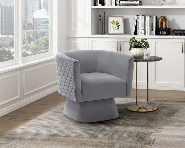 English Elm 1pc Swivel Chair with Velvet Upholstery and Solid Wood Base, Diamond-Stitched Back, Comfortable Lounge Seat Gray 29.5 L x 28.5 W x 19 H B011P287559