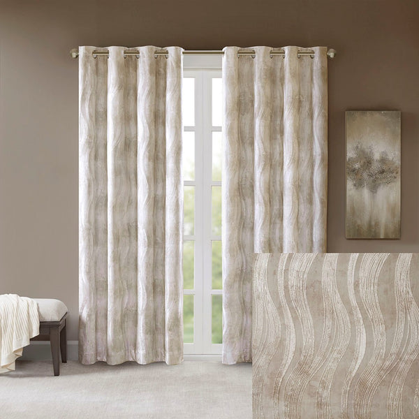 English Elm Printed Jacquard Grommet Top Total Blackout Curtain Panel Ivory 50x84 Heavyweight 100% Blackout Thermal Rod Pocket Friendly B03599808