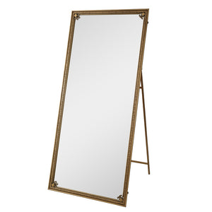 English Elm Full Length Cast Iron Floor Mirror Arched Beaded Frame Antique Gold Bedroom Accent W3040P455744