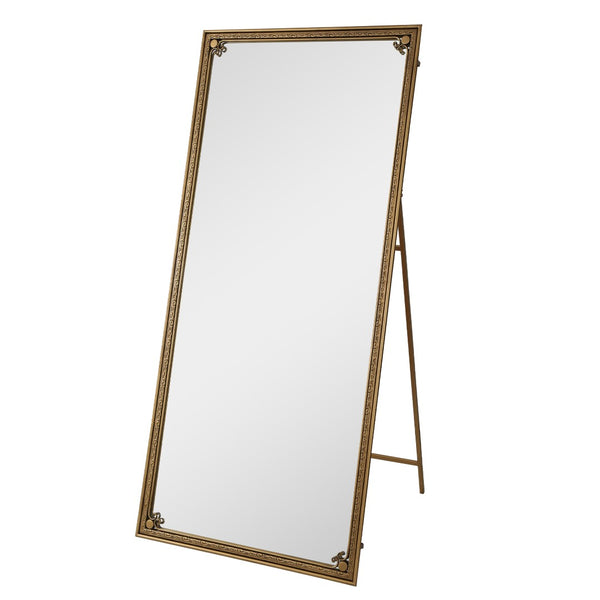English Elm Full Length Cast Iron Floor Mirror Arched Beaded Frame Antique Gold Bedroom Accent W3040P455744