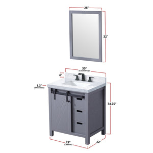English Elm Dark Grey Bath Vanity Set With Carrara Marble Top, Matte Black Faucet & 28-Inch Mirror For Modern Spaces B2731S01273
