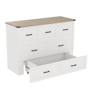 English Elm Murphy Full-Size Cabinet Bed with Built-In Charging Station, Storage Drawer & 700lb Capacity Comfort White 57.25 L x 27 W x 6 H N733S293997W