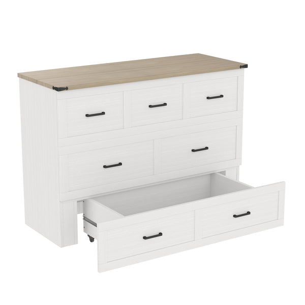 English Elm Murphy Full-Size Cabinet Bed with Built-In Charging Station, Storage Drawer & 700lb Capacity Comfort White 57.25 L x 27 W x 6 H N733S293997W