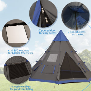English Elm Outsunny Teepee Camping Tent 12 Ft Waterproof Shelter for 6 to 7 with Mesh Vents W2225P217034