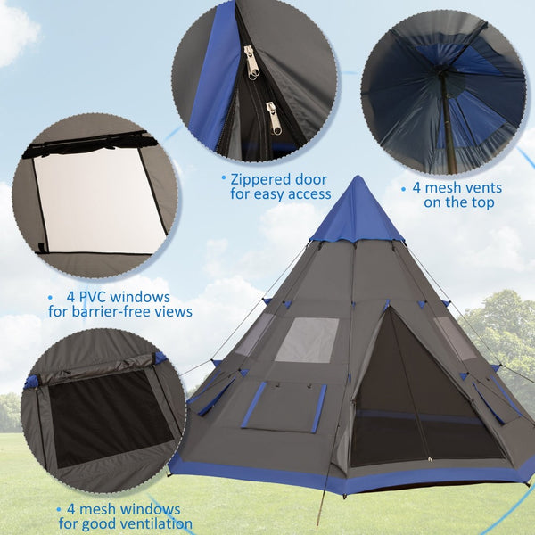 English Elm Outsunny Teepee Camping Tent 12 Ft Waterproof Shelter for 6 to 7 with Mesh Vents W2225P217034