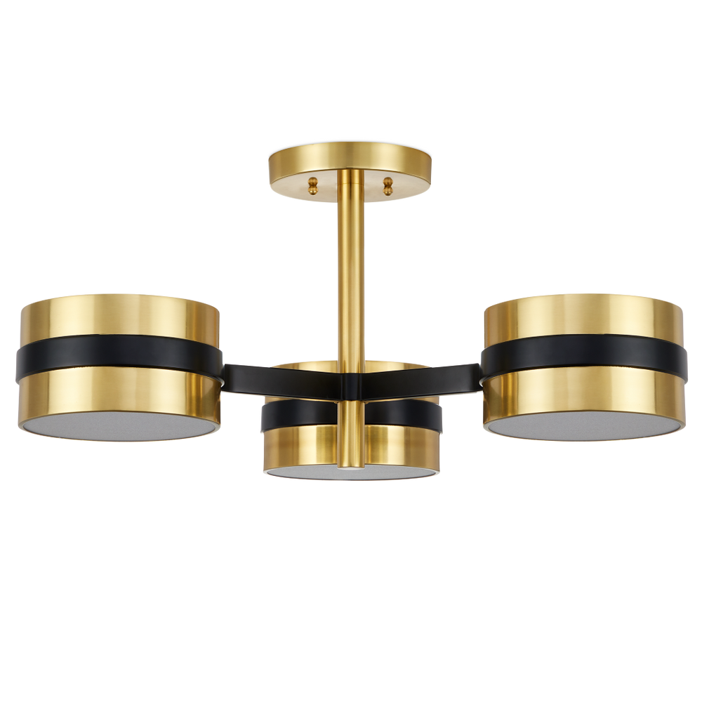 Heybrook Semi-Flush Mount Light - Modern Mid-Century Design with Polished Brass & Black Finishes