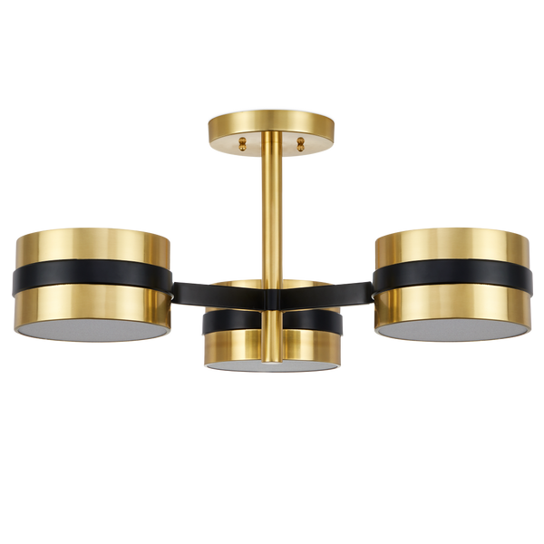 Heybrook Semi-Flush Mount Light - Modern Mid-Century Design with Polished Brass & Black Finishes