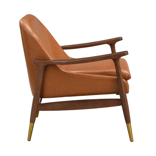 English Elm 29.2'' Mid-century Faux Leather Accent Chair Solid Wood Frame Brass Tipped Legs Lounge N767P205863B