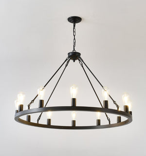 English Elm 39.4 Inch Wagon Wheel Chandelier 12-light Matte Black Farmhouse Pendant for Foyer Dining W5008P389282