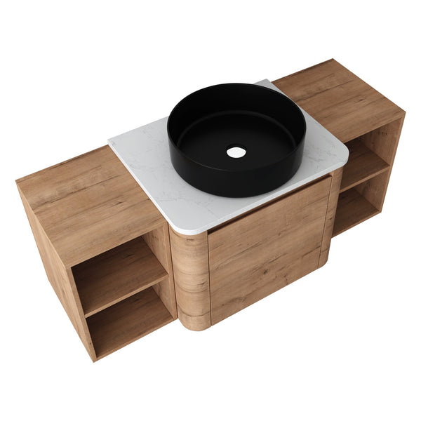 English Elm 48'' Wall-Mounted Bathroom Vanity With Soft-Close Door, Elegant Ceramic Sink & Ample Storage Shelves W999S00409