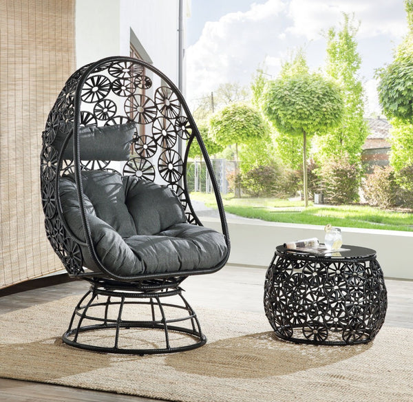 English Elm Hikre High Back Wicker Outdoor Lounge Chair with Glass Side Table Resort Style B2726P446697