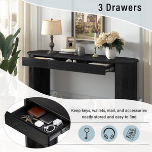 English Elm U_style Oak Veneer Console Table with 3 Drawers Open Shelf Entryway Hallway Storage Black N711P395523B