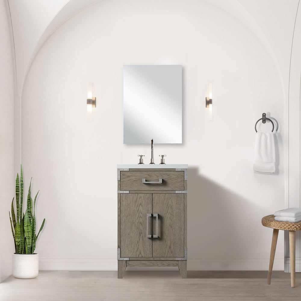 English Elm Grey Oak Single Bath Vanity - Modern 20" W X 18" D Design With Soft-Close, Solid Wood Frame Storage B2731P259733