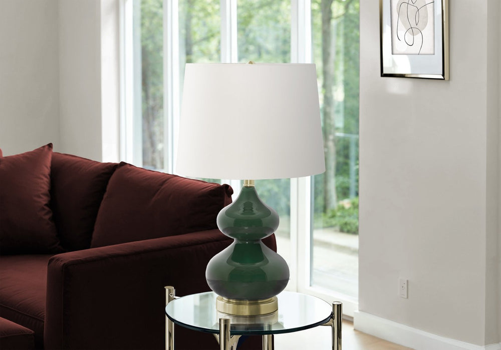 English Elm Lighting, Green Glass Gourd Table Lamp with Ivory Shade for Bedroom or Living Room B2710P221325