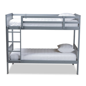 Baxton Studio Baxton Studio Jude Bunk Bed - Stylish Grey Wood Design for Space-Saving Twin Mattress Solutions MG0045-Grey-Twin Bunk Bed