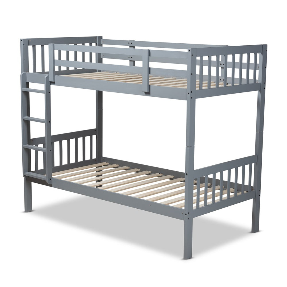 Baxton Studio Baxton Studio Jude Bunk Bed - Stylish Grey Wood Design for Space-Saving Twin Mattress Solutions MG0045-Grey-Twin Bunk Bed