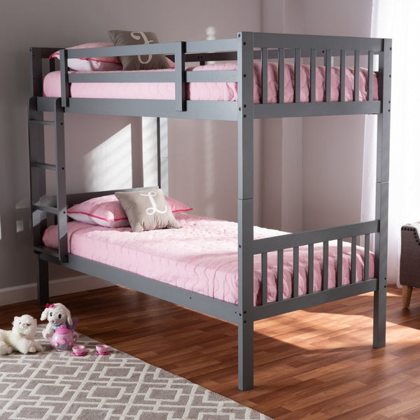 Baxton Studio Baxton Studio Jude Bunk Bed - Stylish Grey Wood Design for Space-Saving Twin Mattress Solutions MG0045-Grey-Twin Bunk Bed