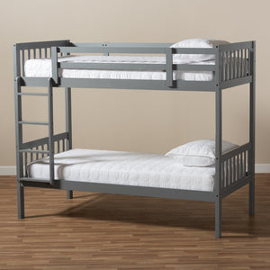 Baxton Studio Baxton Studio Jude Bunk Bed - Stylish Grey Wood Design for Space-Saving Twin Mattress Solutions MG0045-Grey-Twin Bunk Bed