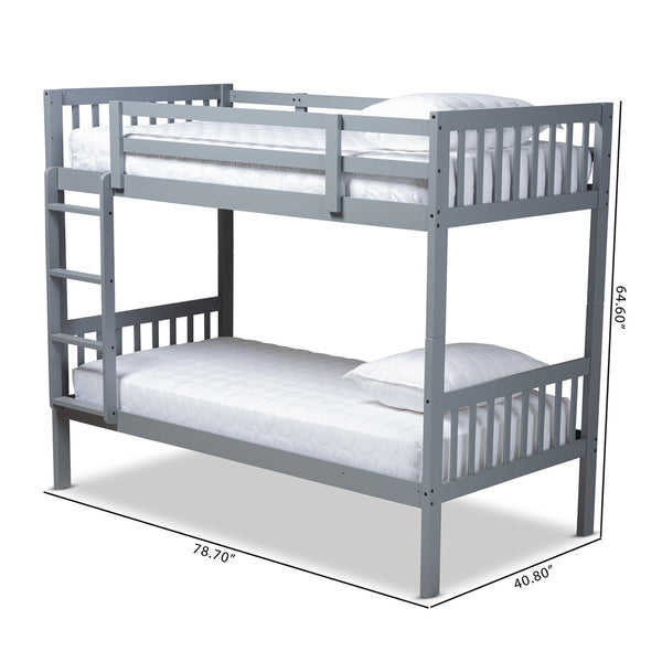 Baxton Studio Baxton Studio Jude Bunk Bed - Stylish Grey Wood Design for Space-Saving Twin Mattress Solutions MG0045-Grey-Twin Bunk Bed