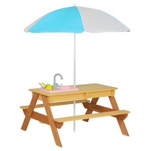 English Elm Wooden Cedar Kids Activity Table with Shade Umbrella for Backyard Sand and Water Play W2640P454242
