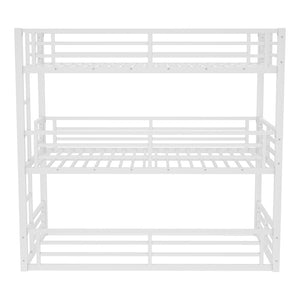 English Elm Twin Xl Triple Bunk Bed - Heavy-Duty Metal Frame With Safety Guardrails & Noise-Reduced Design, White W1580S00165-GIGA