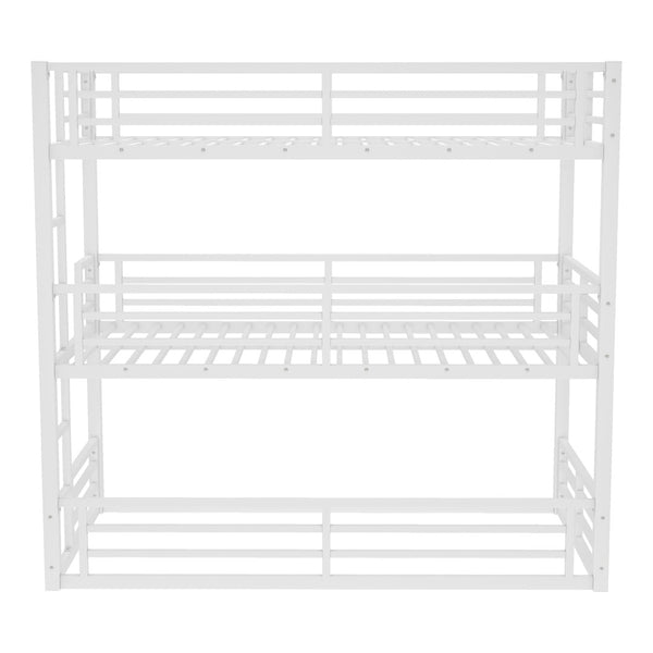 English Elm Twin Xl Triple Bunk Bed - Heavy-Duty Metal Frame With Safety Guardrails & Noise-Reduced Design, White W1580S00165-GIGA