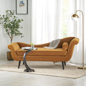 English Elm Chaise Lounge Upholstered Accent Piece Tailored Silhouette for Living Room or Bedroom Dark Yellow N776P396744T