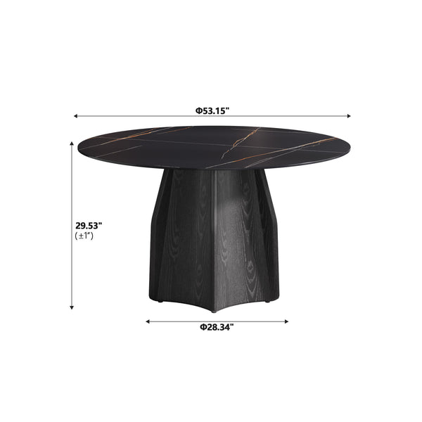 English Elm 53" Round Marble Dining Table For 6, Elegant Sintered Stone Top With Solid Oak Base, Stylish & Durable W1535S00377
