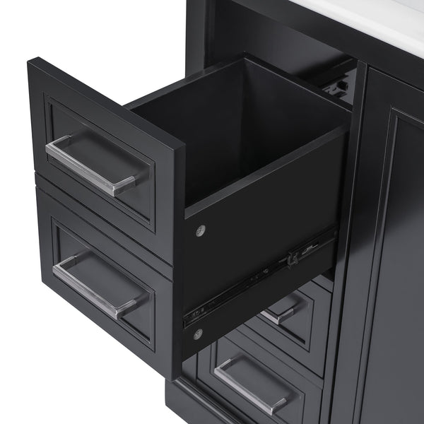 English Elm 36" Modern Bathroom Vanity with Ceramic Sink, Soft-Close Doors, 3 Drawers & Ample Storage for Small Baths Black N729P280194B
