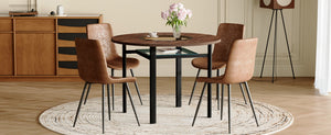 English Elm Table and Chair Set 42 Inch Round Wood Grain Dining with 4 Linen Cushioned Seats W1151S04479