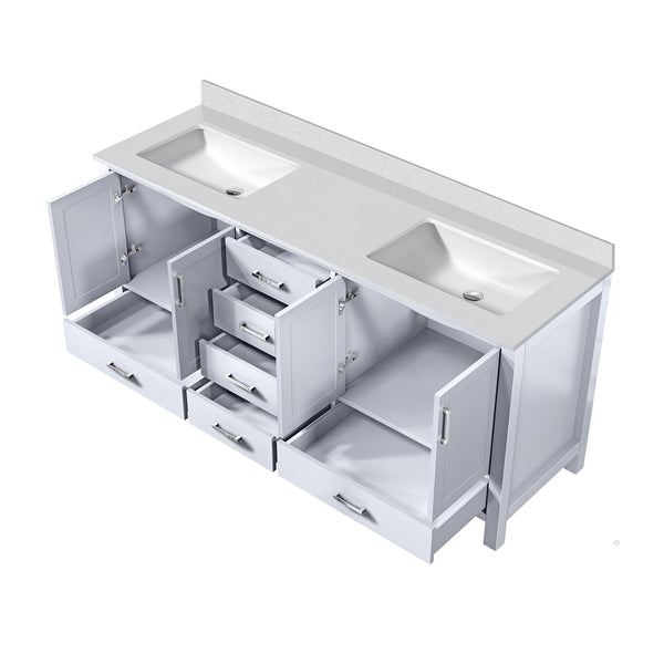 English Elm White 72-inch Double Bath Vanity with White Quartz Top, Solid Wood Frame, Soft-Close Drawers, Ample Storage, Scratch-Resistant Countertop, Pre-Drilled Faucet Hole B2731P258904