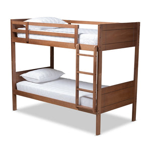 Baxton Studio Baxton Studio Elsie Twin Bunk Bed - Stylish Walnut Brown Wood, Space-Saving Design for Modern Rooms MG0051-Walnut-Twin Bunk Bed