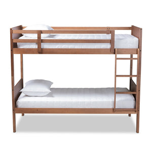 Baxton Studio Baxton Studio Elsie Twin Bunk Bed - Stylish Walnut Brown Wood, Space-Saving Design for Modern Rooms MG0051-Walnut-Twin Bunk Bed
