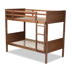 Baxton Studio Baxton Studio Elsie Twin Bunk Bed - Stylish Walnut Brown Wood, Space-Saving Design for Modern Rooms MG0051-Walnut-Twin Bunk Bed