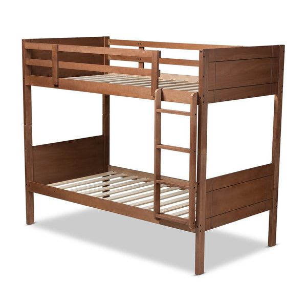 Baxton Studio Baxton Studio Elsie Twin Bunk Bed - Stylish Walnut Brown Wood, Space-Saving Design for Modern Rooms MG0051-Walnut-Twin Bunk Bed