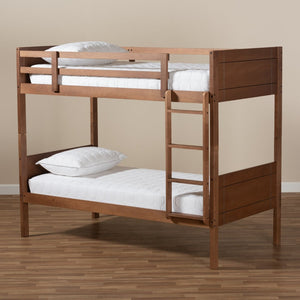 Baxton Studio Baxton Studio Elsie Twin Bunk Bed - Stylish Walnut Brown Wood, Space-Saving Design for Modern Rooms MG0051-Walnut-Twin Bunk Bed