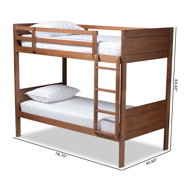 Baxton Studio Baxton Studio Elsie Twin Bunk Bed - Stylish Walnut Brown Wood, Space-Saving Design for Modern Rooms MG0051-Walnut-Twin Bunk Bed