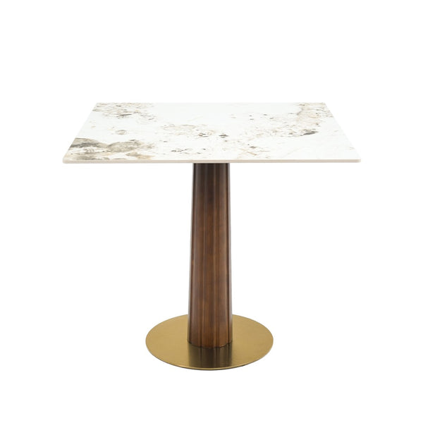 English Elm Modern Square Dining Table - 33.5" Sintered Stone Top With Wood Legs & Gold Base For Small Spaces P2 W1535S00599-GIGA