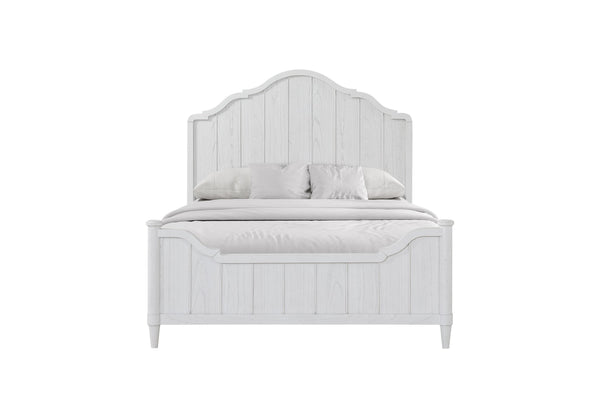 English Elm Teen Full Bed Cement Finish Solid Wood & MDF, Arched Plank Headboard, White Mindi Veneer, Sturdy Elegance B2699S00097